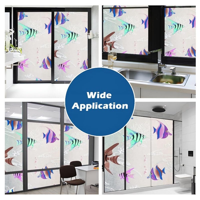 WINDOWX Love Your Window Again WINDOWX Vinyl Frosted Window Self Adhesive Privacy Glass Film for Window Glass Office Decorative Window Sticker Wallpaper Vinyl Sheet for Glass Door Bathroom Home Window Aquarium Fish Design  - Image 5