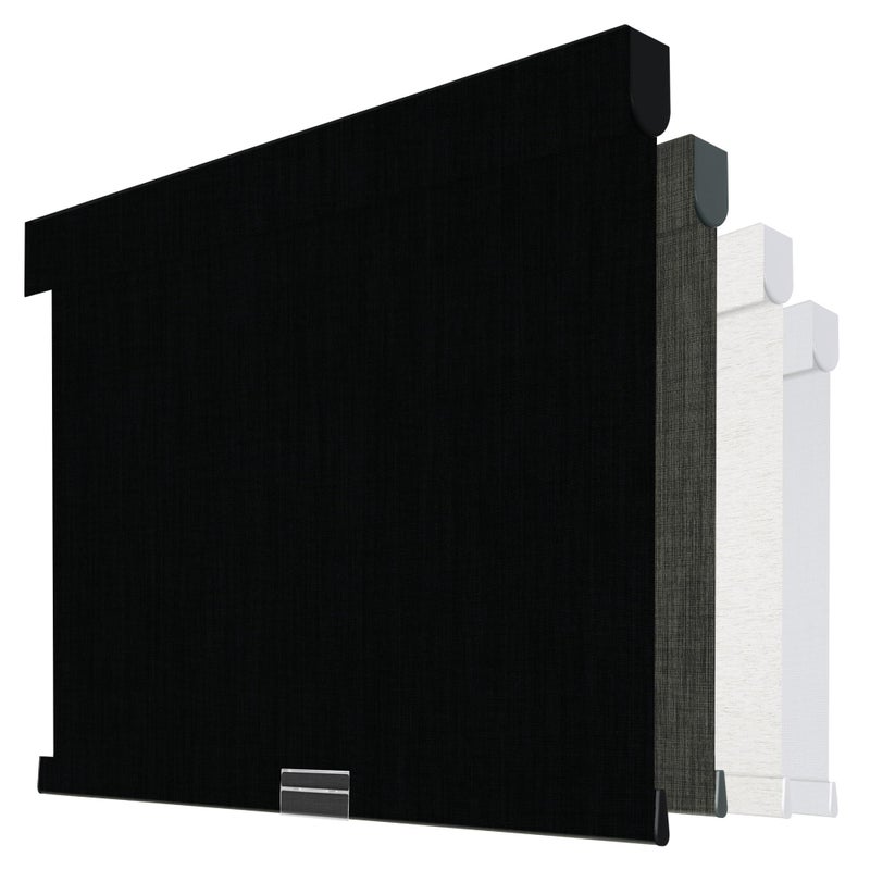 Boolegon Cordless Blackout Roller Shades for Windows, Free-Stop Linen Shades with Valance, Thermal Insulated Fabric, UV Protection Roller Blinds for Home, Office (Black, 15" W x 48" H) - Image 1