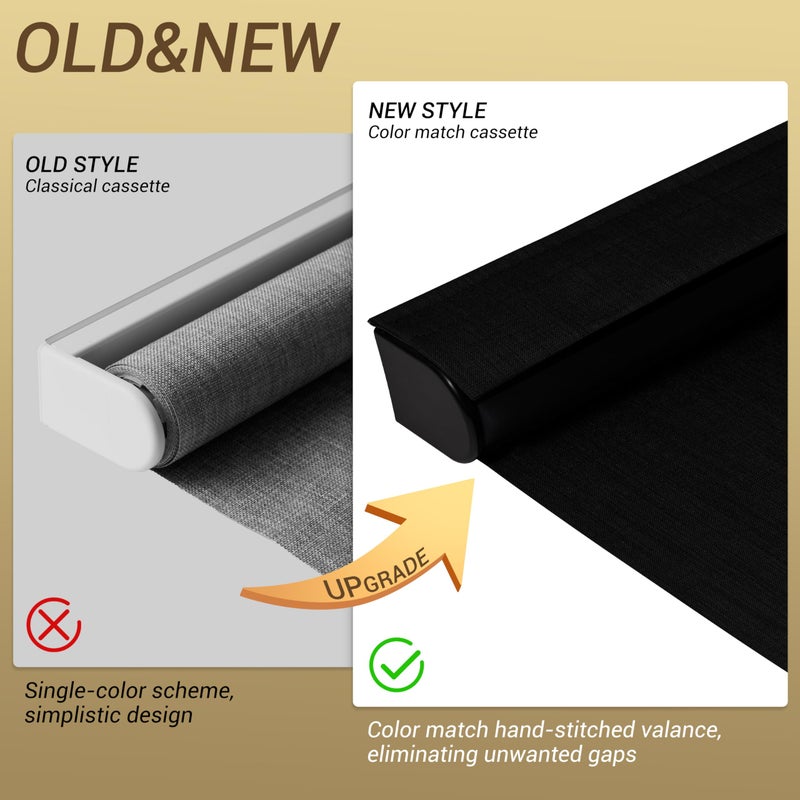 Boolegon Cordless Blackout Roller Shades for Windows, Free-Stop Linen Shades with Valance, Thermal Insulated Fabric, UV Protection Roller Blinds for Home, Office (Black, 15" W x 48" H) - Image 4