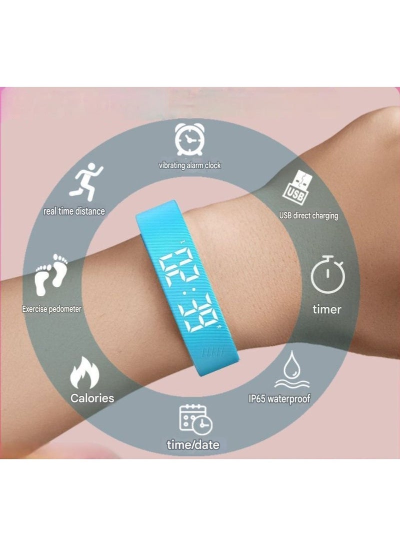 Digital Wristwatch with Large Time Display & Fitness Tracker – 40-Day Battery Life – USB Direct Charge – Vibration Alarm – Steps, Calories & Sleep Monitor - Blue - Image 3