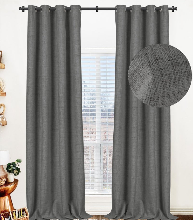 100% Blackout Shield 100% Blackout Curtains 90 Inches Long Linen Blackout Curtains 90 Inch Length 2 Panels Set Thermal Insulated Full Light Blackout Curtains for Bedroom/Living Room 50"" W x 90"" L 2 Panels Dark Gray - Image 1