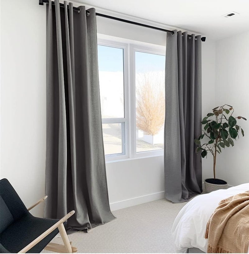 100% Blackout Shield 100% Blackout Curtains 90 Inches Long Linen Blackout Curtains 90 Inch Length 2 Panels Set Thermal Insulated Full Light Blackout Curtains for Bedroom/Living Room 50"" W x 90"" L 2 Panels Dark Gray - Image 2