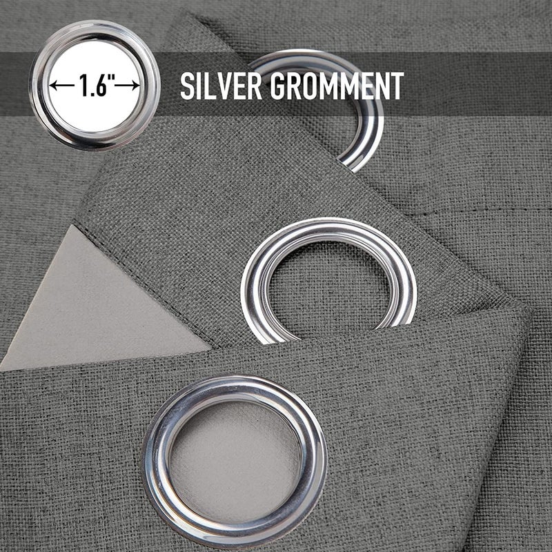 100% Blackout Shield 100% Blackout Curtains 90 Inches Long Linen Blackout Curtains 90 Inch Length 2 Panels Set Thermal Insulated Full Light Blackout Curtains for Bedroom/Living Room 50"" W x 90"" L 2 Panels Dark Gray - Image 5