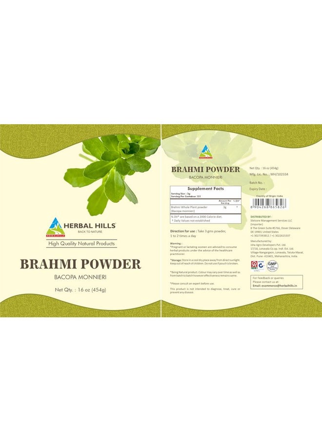 HERBAL HILLS HERBAL HILLS Brahmi Powder Bacopa Monnieri Hair Care 454 GMS | 16 oz Pack of 1  - Image 2