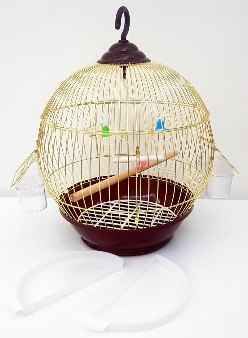 قفص طيور ذهبي صغير (تحقق من المقاسات) مع حاوية طعام وعصا بلاستيكية، مناسب للطيور الصغيرة 28 سم - Image 3