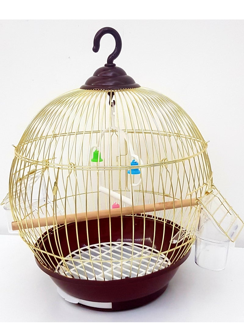 قفص طيور ذهبي صغير (تحقق من المقاسات) مع حاوية طعام وعصا بلاستيكية، مناسب للطيور الصغيرة 28 سم - Image 5