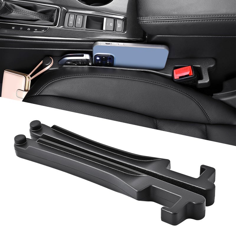 7F Car Seat Gap Filler, Car Organiser and Storage with Hook, Universal Car Accessories, Fit Sedan SUV Truck, Set of 2 - Black - Image 1