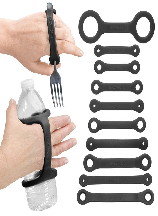 EaZyHold 10 Pack Universal Silicone Grip Assist Cuffs, Adaptive Aid for Daily Tasks, Assists Kids and Seniors with Limited Mobility, Disabilities, Stroke Recovery, Black Color - Image 1