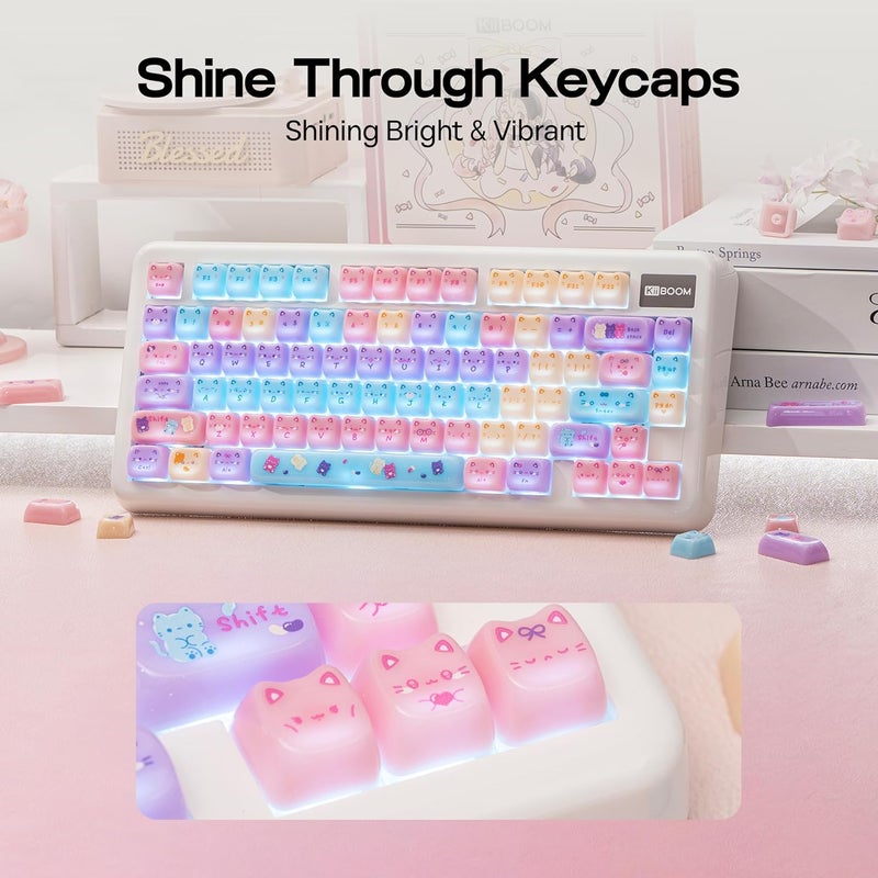 KiiBoom Cute Cat Keycaps Set, Mao Profile, PC Keycap for MX Switches Mechanical Keyboard, Compatible with 60%, 65%, 75%, TKL, 96%, Full-sized Layout (Meow Pudding) - Image 3
