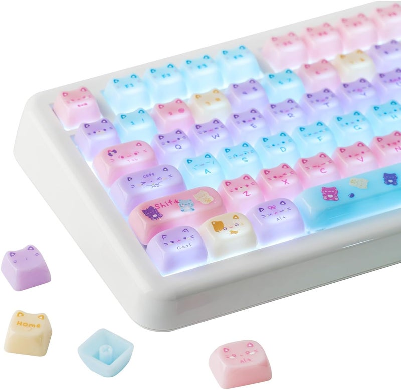 KiiBoom Cute Cat Keycaps Set, Mao Profile, PC Keycap for MX Switches Mechanical Keyboard, Compatible with 60%, 65%, 75%, TKL, 96%, Full-sized Layout (Meow Pudding) - Image 1