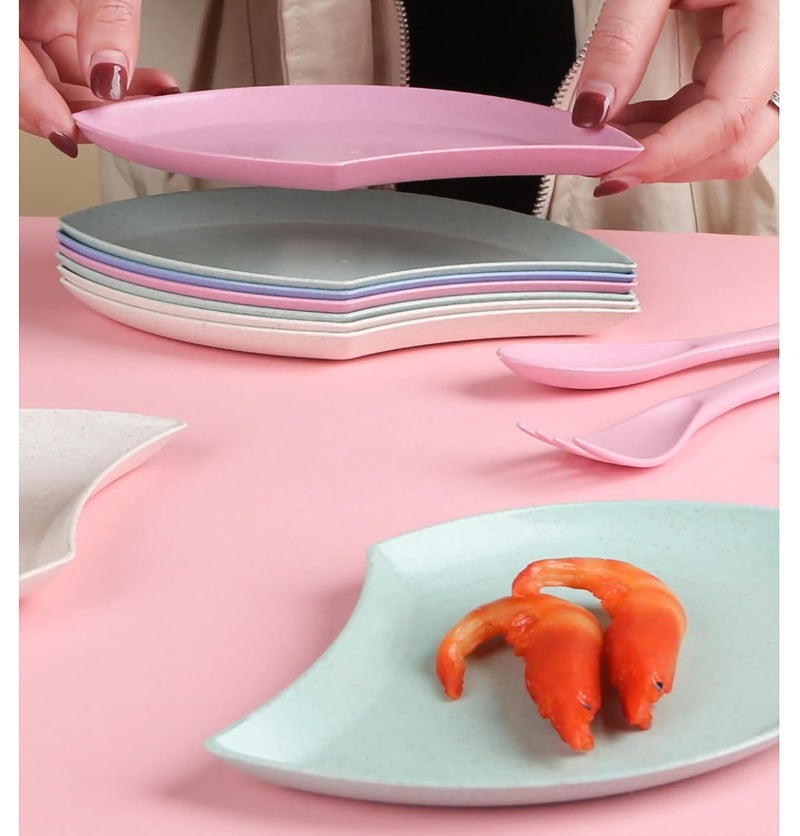 Oicia Wheat Straw Dessert Plates Salad Plates Appetizer Plates Cute Decorative Dinnerware for Kitchen Small Plates Serving Dishes Set Dishwasher Oven Microwave Safe Pink Pack of 6 - Image 3
