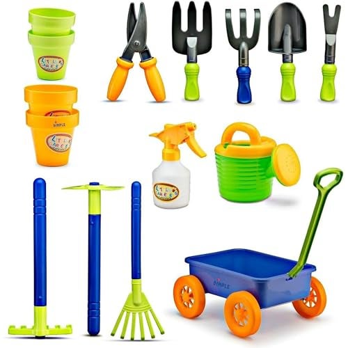 Dimple Garden Wagon & Tools Toy Set Premium 15 Pcs Kids Gardening Tools & Wagon Toy Set - Sturdy & Durable - Top Yd, Beach, Sand, Garden Play Set - Great for Kids & Toddlers - Image 4