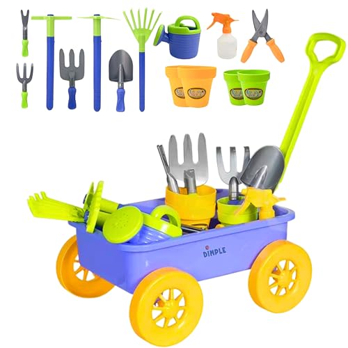 Dimple Garden Wagon & Tools Toy Set Premium 15 Pcs Kids Gardening Tools & Wagon Toy Set - Sturdy & Durable - Top Yd, Beach, Sand, Garden Play Set - Great for Kids & Toddlers - Image 1