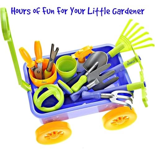 Dimple Garden Wagon & Tools Toy Set Premium 15 Pcs Kids Gardening Tools & Wagon Toy Set - Sturdy & Durable - Top Yd, Beach, Sand, Garden Play Set - Great for Kids & Toddlers - Image 3