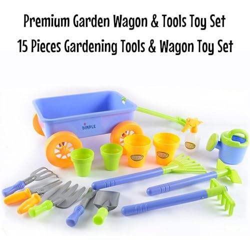 Dimple Garden Wagon & Tools Toy Set Premium 15 Pcs Kids Gardening Tools & Wagon Toy Set - Sturdy & Durable - Top Yd, Beach, Sand, Garden Play Set - Great for Kids & Toddlers - Image 2