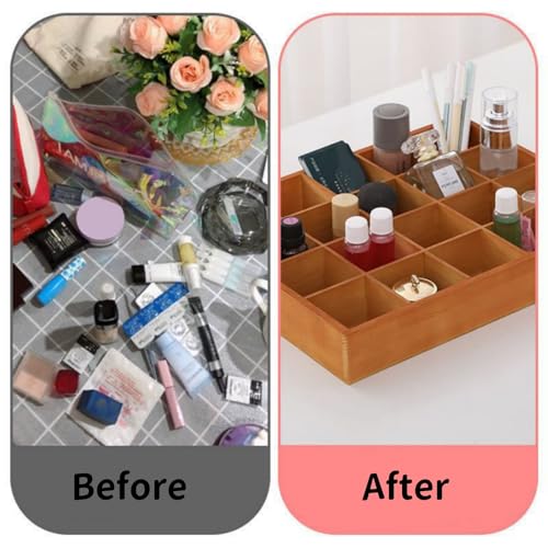 LONG TAO 1 Pcs 13.4''x10.6''x2'' Wooden Storage Divider Box Showcase Display Box Organization Tray Display Holder with 20 Compartments for Home Craft Office Kitchen Storage (Vintage Color) - Image 4