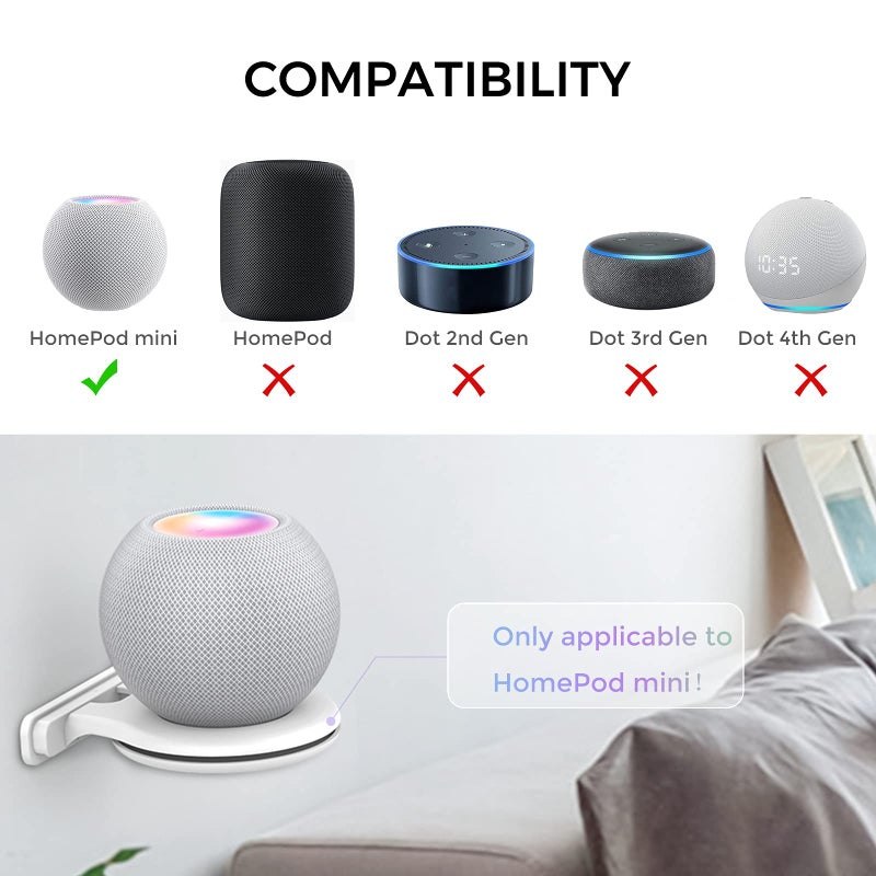 AHASTYLE HomePod mini Wall Mount Holder ABS Stand [Built-in Cord Management] Stable Bracket Holder for HomePod mini [Need to Drill] (White-1pc) - Image 2
