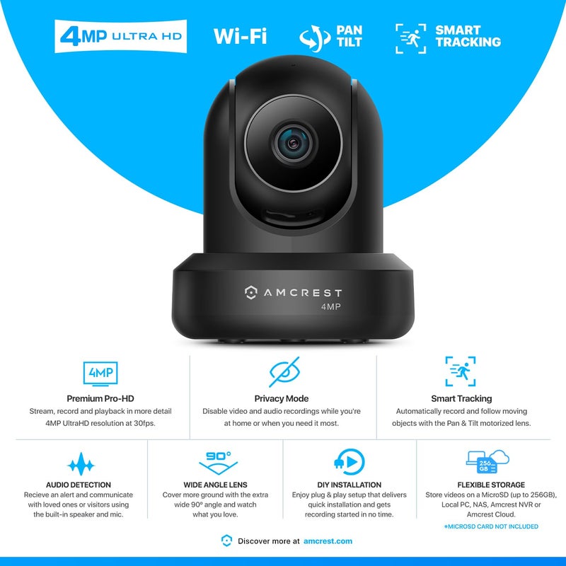 Amcrest 4MP ProHD Indoor WiFi, Security IP Camera with Pan/Tilt, Two-Way Audio, Night Vision, Remote Viewing, 4-Megapixel @30FPS, Wide 90Â° FOV, IP4M-1041B (Black) - Image 2