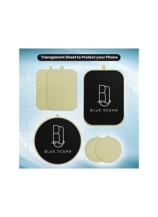 BLUE OCEAN Plate for Phone Magnet, 4 Pack MagicPlate with Powerful Adhesive, and 4 Transparent Protective Sheets Replacement for Magnetic Phone Car Mount Holder Cradle Stand- 2 Rectangles and 2 Round  - Image 3