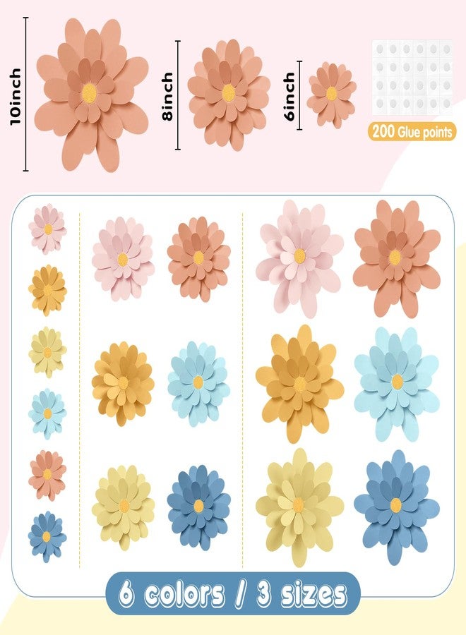 مجموعة موتي مايند من 18 قطعة من زينة الزهور الورقية للجدران، لوحة إعلانات زهور ثلاثية الأبعاد، خلفية زهور ورقية لحفلات الفيستا، خلفية تصوير للفصول الدراسية، حفلة العودة إلى المدرسة (لون الماكرون) - Image 3