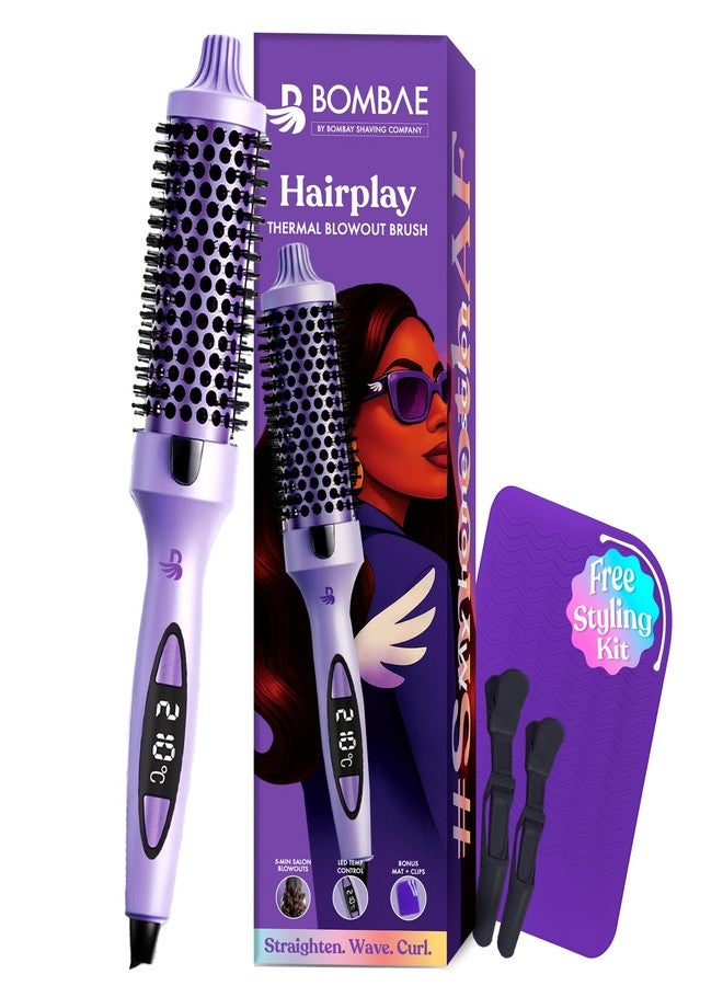Bombae 3 in 1 Thermal Blowout Brush | 5 Heat Settings 130-210°C | Straightens, Waves, & Curls | 5-Min Salon Blowouts| Digital LED Hot Blow Brush | Hairplay - Image 1