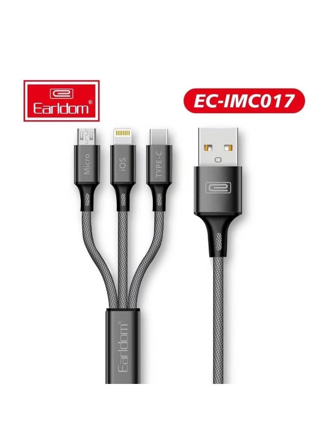 Earldom Cable IMC017 USB A Fast Cable 3 in 1 Type-C / Lightning / Micro  – Black - Image 1