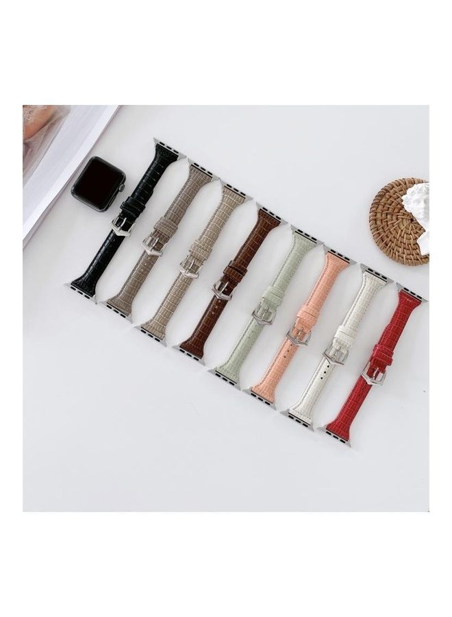 NIBEMINENT Crocodile Texture Replacement Watchband For Apple Watch Series 7 41mm/6 & SE 5 4 40mm/3 2 1 38mm Bean Paste Green - Image 5