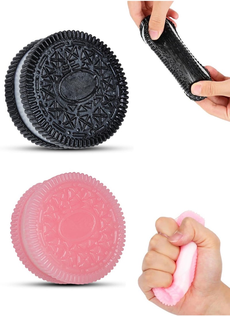 NajmStyle - 2 Pcs Taba Squeeze Toys, Biscuit fufu Stress Relief Squishy Toys, Ultra-Soft Decompression Venting Toy, Taba Squishy Dessert Kawaii New Fidget, Black & Pink - Image 1