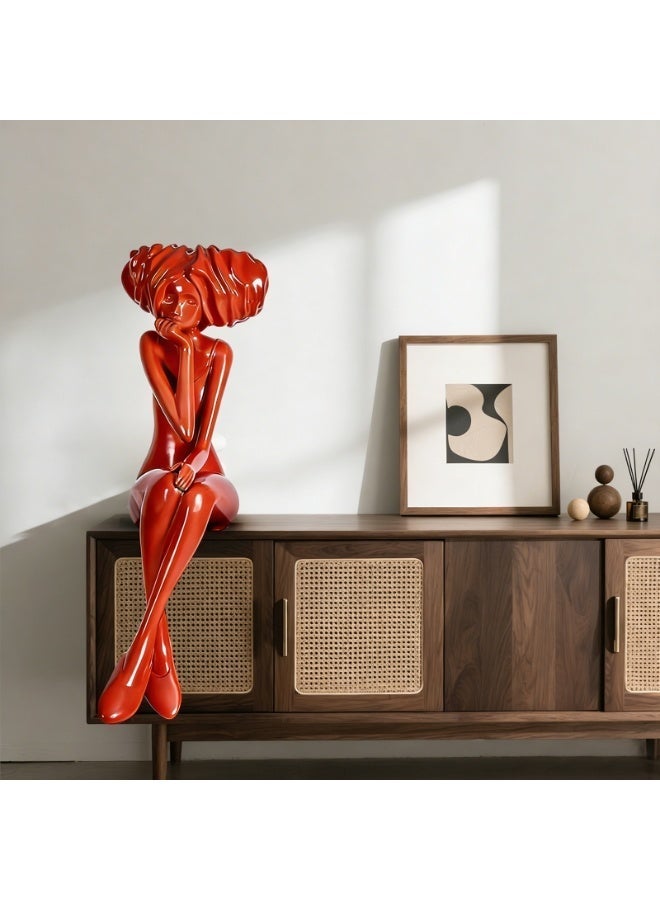 Creative Abstract Red Seated Human Figure Sculpture - Luxury Fiberglass Art Statue (Without Base), 100cm Modern Floor-Standing Decorative Piece, Suitable For Study/Dining Room/Living Room/Lobby/Shop Decoration/Cloakroom/Hotel Entrance. - Image 5