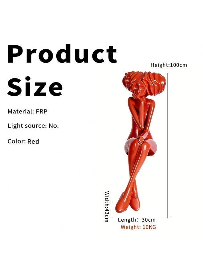 Creative Abstract Red Seated Human Figure Sculpture - Luxury Fiberglass Art Statue (Without Base), 100cm Modern Floor-Standing Decorative Piece, Suitable For Study/Dining Room/Living Room/Lobby/Shop Decoration/Cloakroom/Hotel Entrance. - Image 2