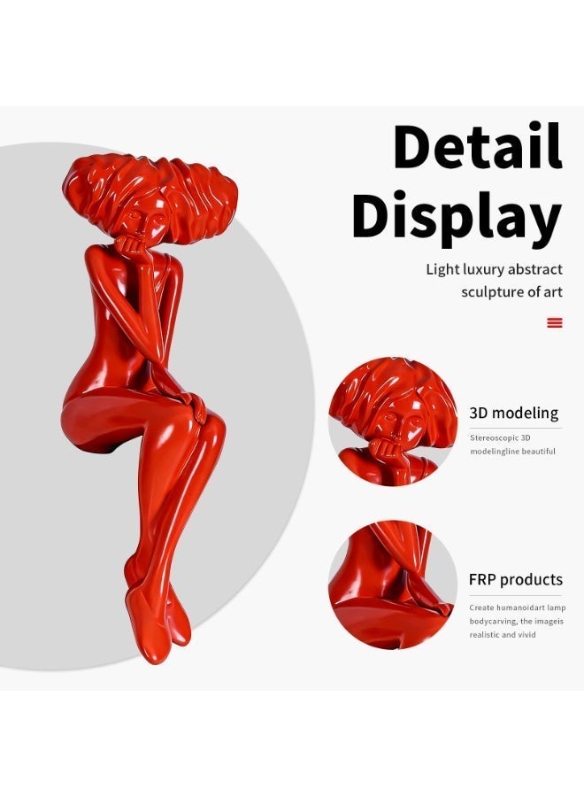 Creative Abstract Red Seated Human Figure Sculpture - Luxury Fiberglass Art Statue (Without Base), 100cm Modern Floor-Standing Decorative Piece, Suitable For Study/Dining Room/Living Room/Lobby/Shop Decoration/Cloakroom/Hotel Entrance. - Image 4