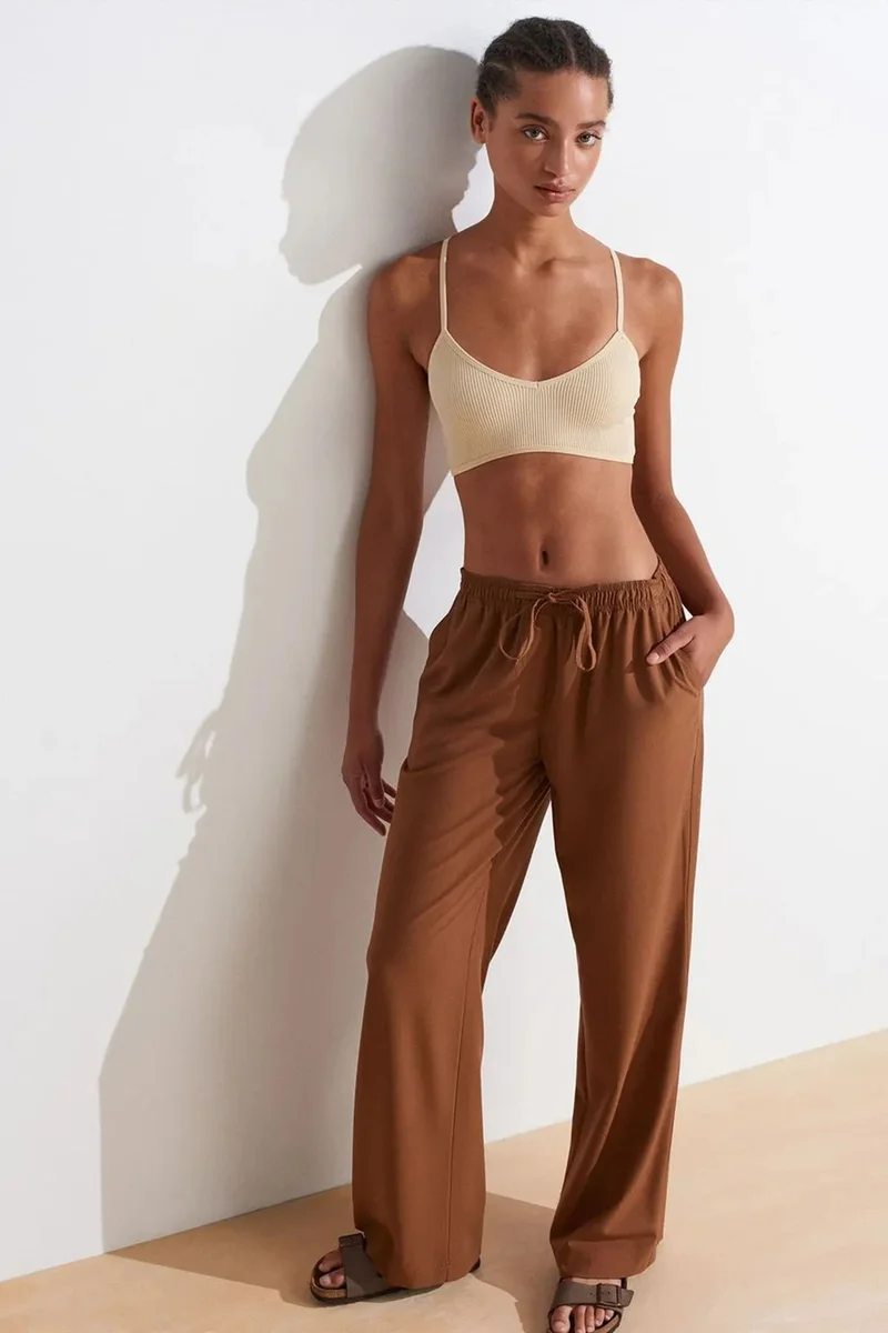 Dilvin Walnut Brown DILVIN Women’s Wide-leg Jersey Trousers for Women | Best Price UAE