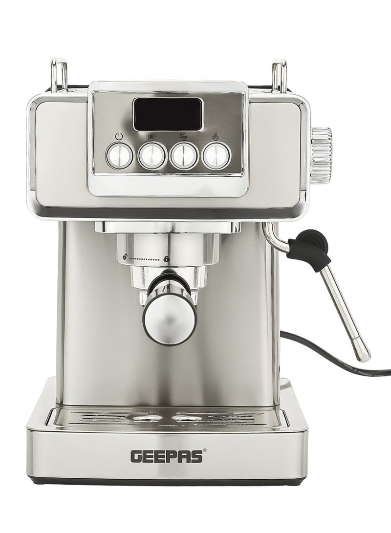 GEEPAS Expresso Coffee Machine With 20 Bar Pump Pressure, 1.8L Capacity, High Pressure Frothing Function, Stainless Steel Housing, Detachable Transparent Water Tank, 51 MM Aluminum Filter Holder 1.8 L 1465 W GCM41520 Silver - Image 1