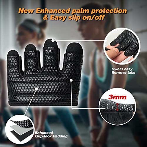 RYMNT Minimal Workout Gloves,Short Micro Weight Lifting Gloves Grip Pads with Full Palm Protection & Extra Grip for Men Women Weightlifting,Gym,Cross Training,Powerlifting,WODs.Black-Large - Image 4