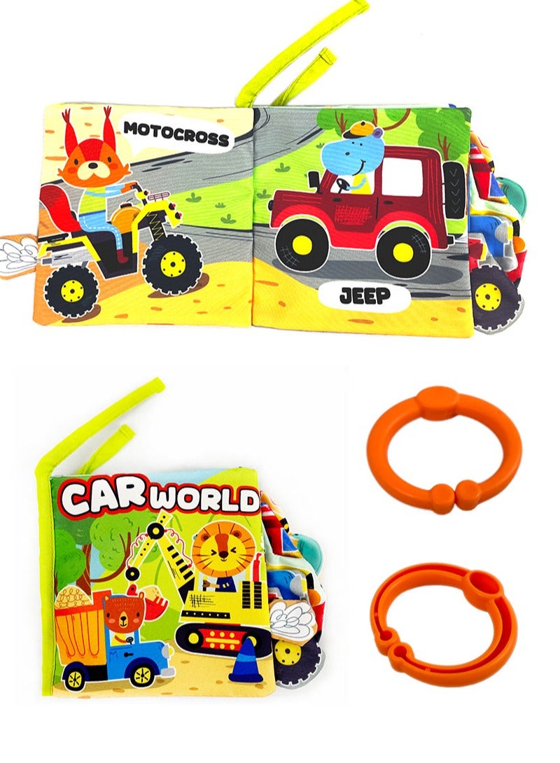 Car World Nontoxic Fabric Soft Baby Cloth Books Early Education Toys Activity Crinkle Cloth Book for Toddler, Anti-fall and anti-bite，Infants and Kids Perfect for Baby Gift 0-12M， - Image 1