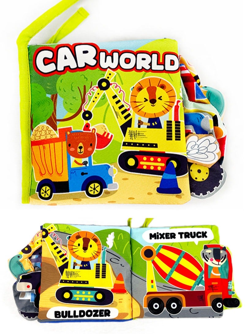 Car World Nontoxic Fabric Soft Baby Cloth Books Early Education Toys Activity Crinkle Cloth Book for Toddler, Anti-fall and anti-bite，Infants and Kids Perfect for Baby Gift 0-12M， - Image 4