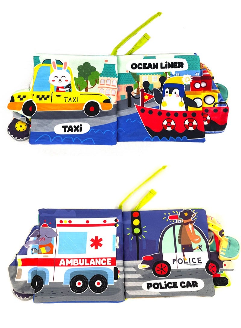 Car World Nontoxic Fabric Soft Baby Cloth Books Early Education Toys Activity Crinkle Cloth Book for Toddler, Anti-fall and anti-bite，Infants and Kids Perfect for Baby Gift 0-12M， - Image 2