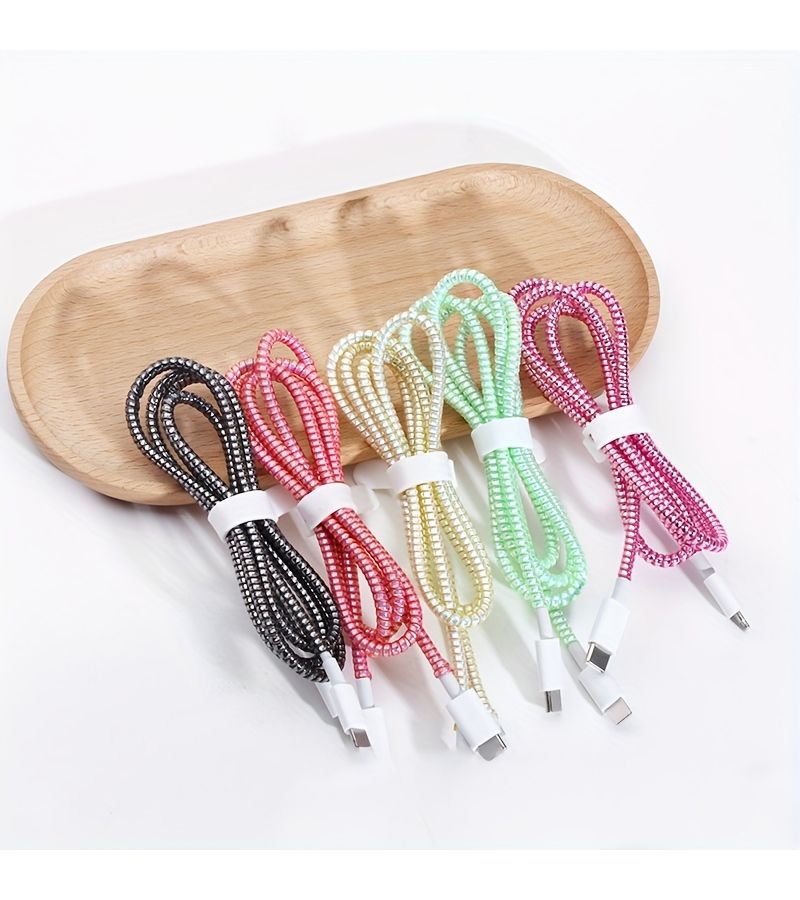Laser Silvery Mobile Data Cable Protective Sleeve Anti Breaking Charging Cable Winding Protection Rope - Image 1