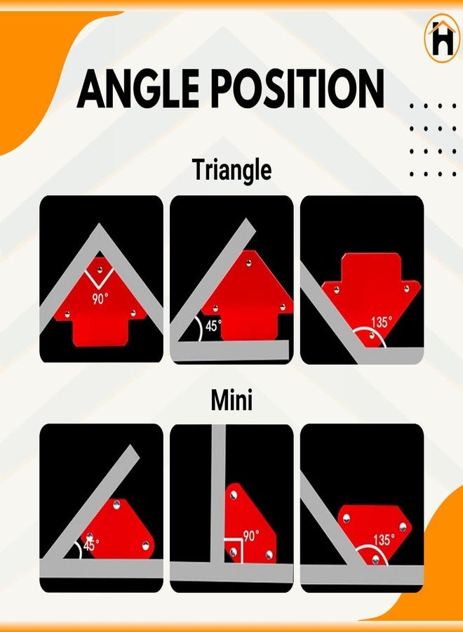Homdum 6pc Multi Angle Magnetic Welding Holder Clamps Set 2x3 Inch Arrow, 2x Triangle, 2x Mini,Welding tools Strong Magnet Pull for Accurate Alignment fabrication Yellow/Red - Image 4