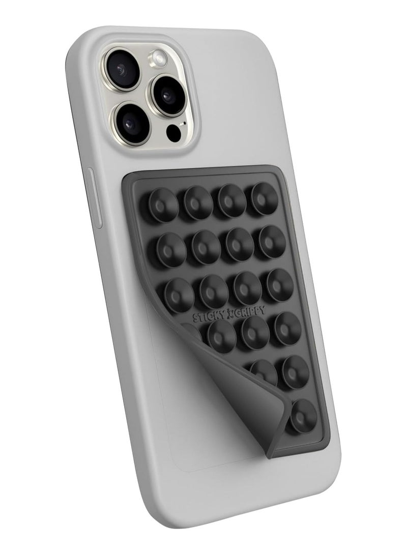 StickyGrippy Suction Phone Case Mount, Silicon Adhesive Phone Accessory for iPhone and Android, Hands-Free Fidget Toy Mirror Shower Phone Holder, Tiktok Videos and Selfies (Black) - Image 1