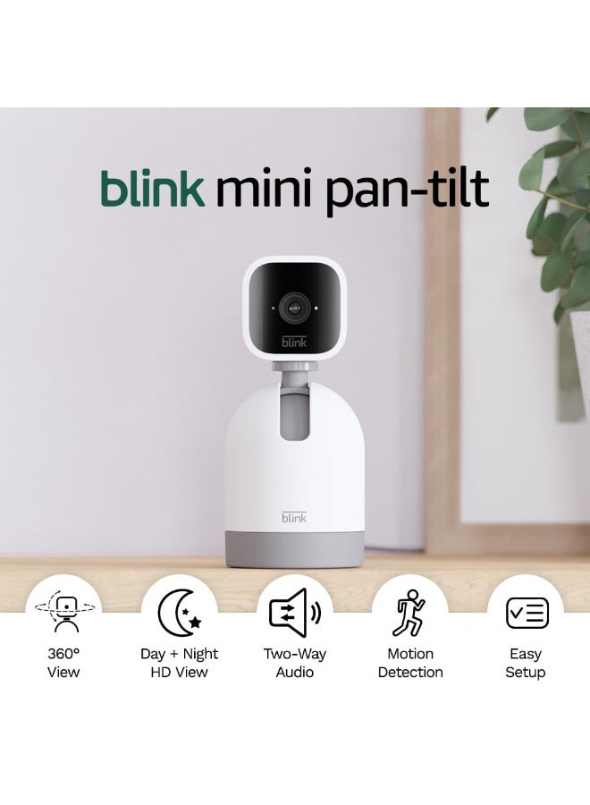 بلينك كاميرا Blink Mini Pan-Tilt – كاميرا مراقبة ذكية داخلية قابلة للدوران والتوصيل بالكهرباء، مزودة بخاصية التحدث والاستماع ثنائي الاتجاه، وفيديو عالي الدقة HD، واكتشاف الحركة، مع دعم Alexa. تأتي مع تجربة مجانية لخطة Blink Subscription Plan، باللون الابيض. - Image 2
