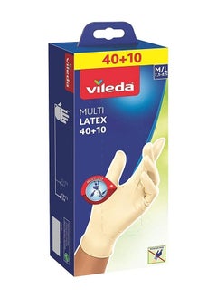 Vileda Vileda Disposable Multi Latex Gloves, Powder-Free, Ambidextrous Wear,  Medium/Large, Pack Of 50, White  - Image 1