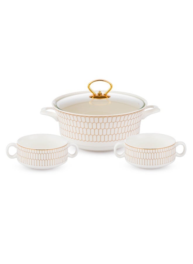 Bin shihoon 🌙 Luxurious Ramadan Soup Set with Warmer – White Porcelain and Elegant Gold Stand ✨🍲  ✨ The warmth of soup… and the elegance of serving it on your Ramadan table ✨ - Image 3
