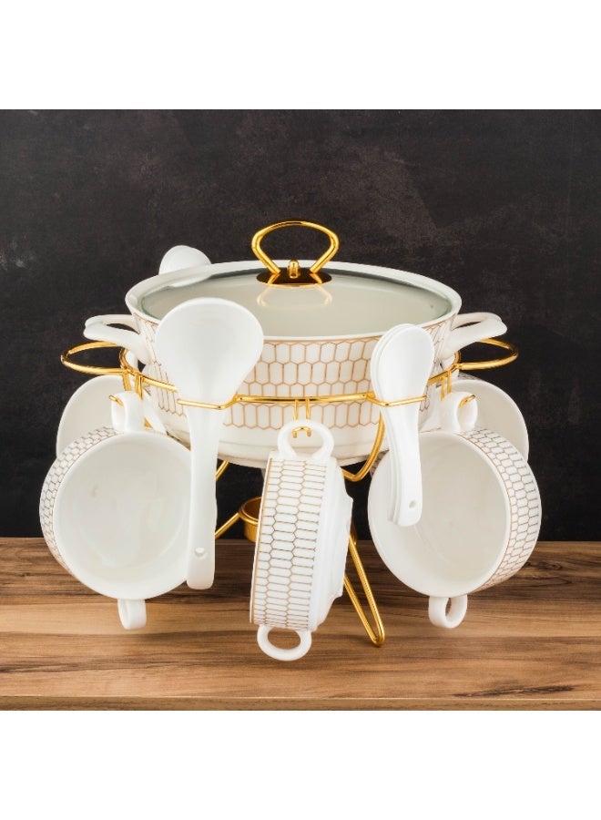 Bin shihoon 🌙 Luxurious Ramadan Soup Set with Warmer – White Porcelain and Elegant Gold Stand ✨🍲  ✨ The warmth of soup… and the elegance of serving it on your Ramadan table ✨ - Image 2