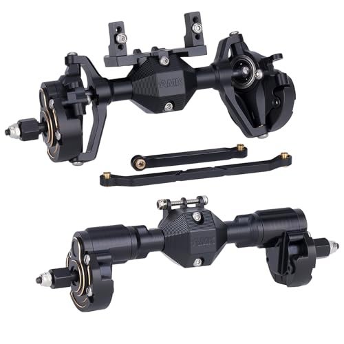 AMK Ascent18 Portal Axle Set for Redcat Ascent18 Upgrade CNC Aluminum Front Rear Axles with Brass Portal Covers Steel Gears Servo Mount Steering Links Black - Image 1