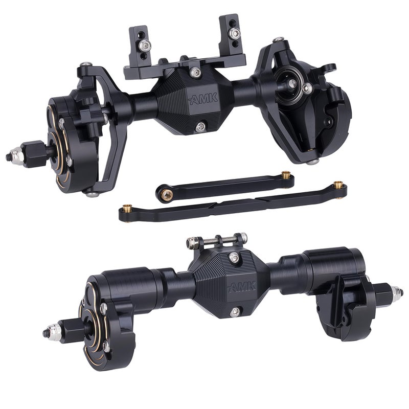 AMK Ascent18 Portal Axle Set for Redcat Ascent18 Upgrade CNC Aluminum Front Rear Axles with Brass Portal Covers Steel Gears Servo Mount Steering Links Black - Image 3