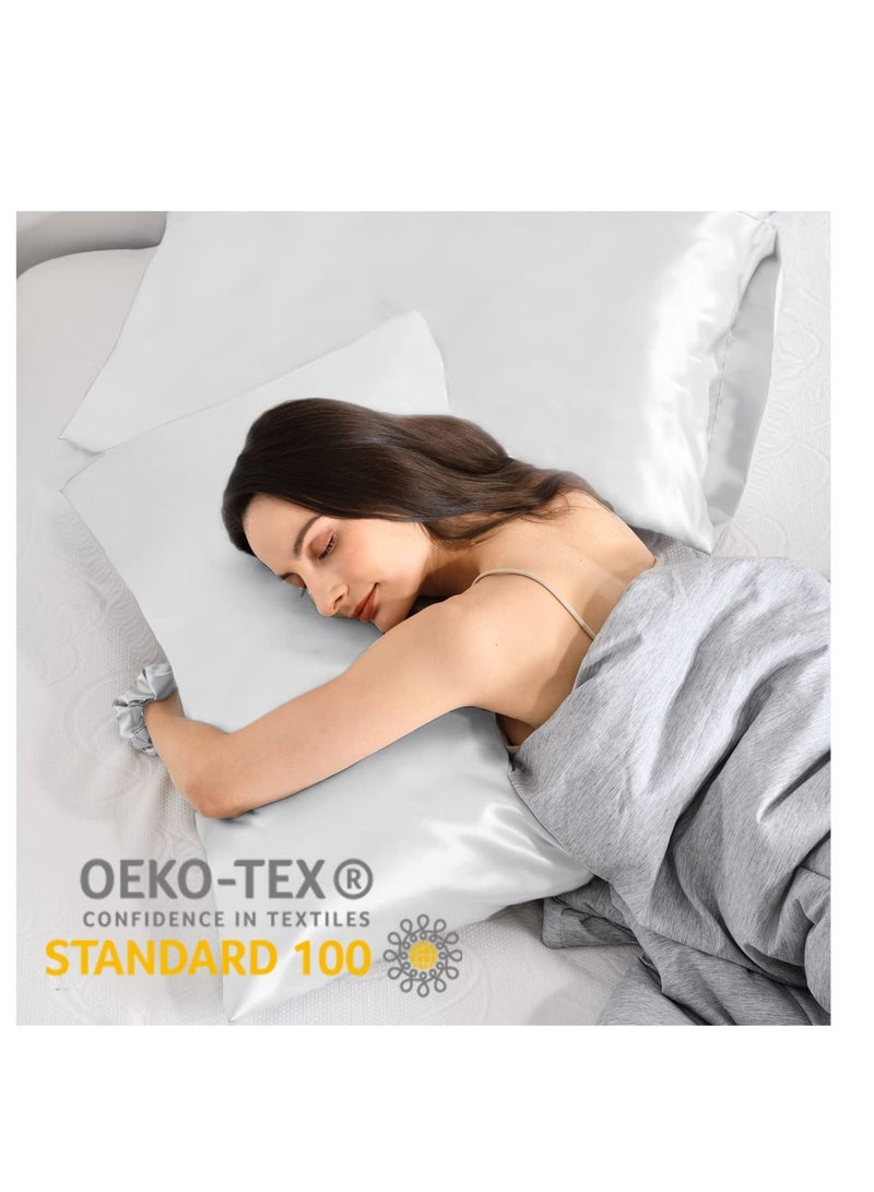 SOLARAE Satin Pillowcase for Hair and Skin, 2 Pack Silk Pillowcases for Hair and Skin, Standard Size 50 x 75 cm Silk Pillow Case, Soft Smooth Cooling Premium Grade Silk Pillow Covers for Sleeping, White - Image 2