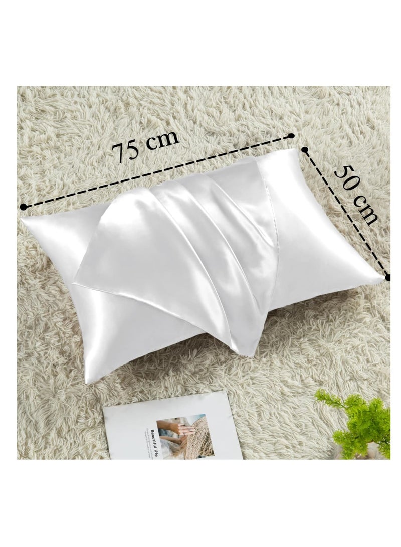 SOLARAE Satin Pillowcase for Hair and Skin, 2 Pack Silk Pillowcases for Hair and Skin, Standard Size 50 x 75 cm Silk Pillow Case, Soft Smooth Cooling Premium Grade Silk Pillow Covers for Sleeping, White - Image 4