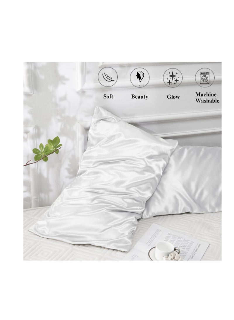 SOLARAE Satin Pillowcase for Hair and Skin, 2 Pack Silk Pillowcases for Hair and Skin, Standard Size 50 x 75 cm Silk Pillow Case, Soft Smooth Cooling Premium Grade Silk Pillow Covers for Sleeping, White - Image 5