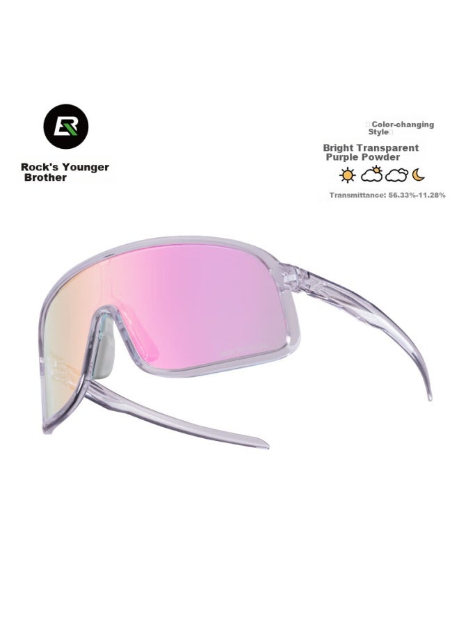 روكبروز Rockbros نظارات دراجات متغيرة اللون للاستخدام المزدوج نهاراً وليلاً لرياضة ركوب الدراجات في الهواء الطلق والجري متغيرة اللون/وردية شفافة-أرجواني - Image 1